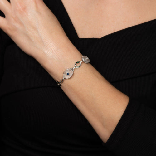 Bracelet Bracelet vintage Art Déco en émail doré avec diamant et verre camphré 58 Facettes G14231