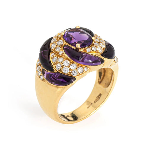 Bague 53 Bague diamant améthyste vintage or jaune calibre taille tourbillon 58 Facettes G13416