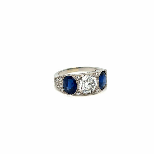 Bague Bague en filigrane avec plaque diamant saphir naturel certifiée Art Déco de 4,10 carats 58 Facettes