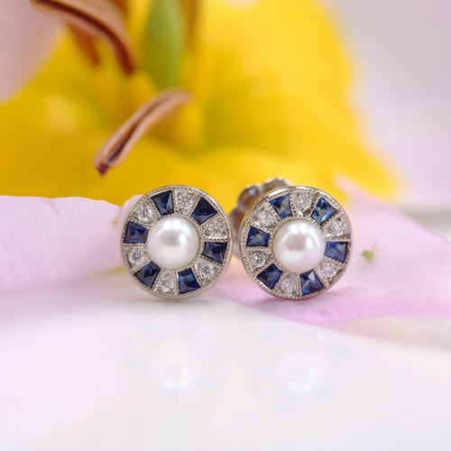Boucles d'oreilles Boucles d'oreilles perles diamants et saphirs calibrés 58 Facettes 24-111