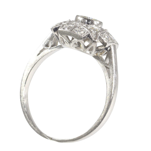 Bague 51 Bague de fiançailles Art déco vintage en diamant, vers 1920 – Élégance classique en platine 58 Facettes 23137-0327