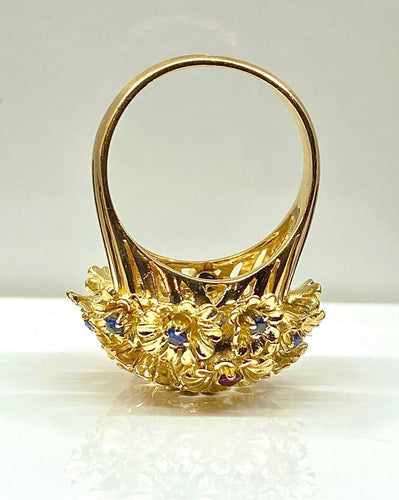 Bague 53 Bague - Bague multifleurs en or jaune et saphirs, rubis, diamants 58 Facettes AB671