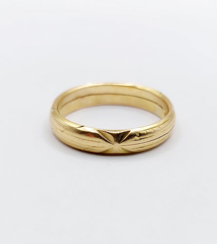 Bague 60 RARE Alliance jumelée or jaune finement ciselée, NON gravée (circa 1880) 58 Facettes A04721