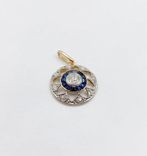 Pendentif Pendentif art deco or 18k diamant taille ancienne et saphirs calibrés (circa 1920) 58 Facettes A05715