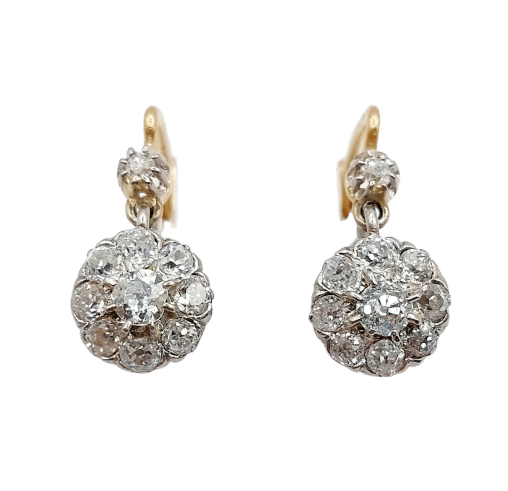 Boucles d'oreilles Dormeuses marguerite - Boucles d’oreilles en or 18k, platine et diamants 58 Facettes A06632