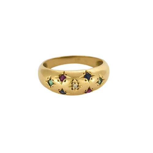Bague 52,5 Bague jonc en or jaune, diamants, rubis, émeraudes et saphirs 58 Facettes ARR20173
