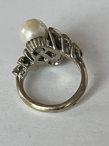 Bague 47 Bague Toi & Moi Or Gris Perles Diamants 58 Facettes LOT 6200