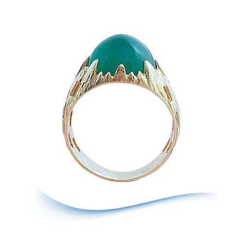Bague 54 Bague agate verte en cabochon or jaune 58 Facettes AA 1694