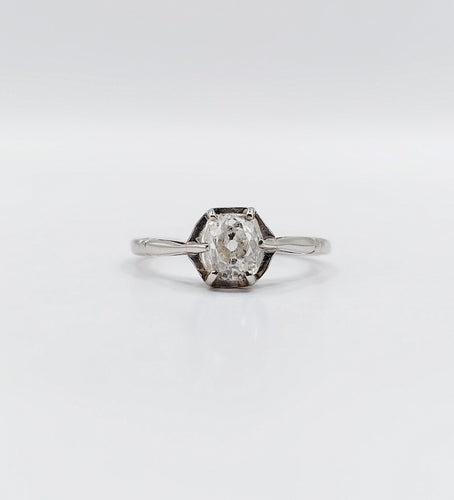 Bague 49 Bague solitaire art deco Platine diamant taille ancienne coussin 0.60 carat (circa 1920) 58 Facettes A06196