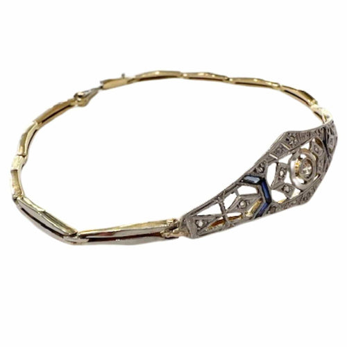 Bracelet BRACELET DESIGN ART DÉCO, ÉPOQUE 1930-1935, en OR 18 kt et PLATINE avec DIAMANTS et SAPHIRS 58 Facettes A2671(919)