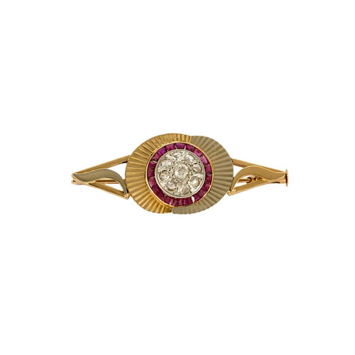 Broche Broche or jaune et gris et diamants 58 Facettes BLO01583