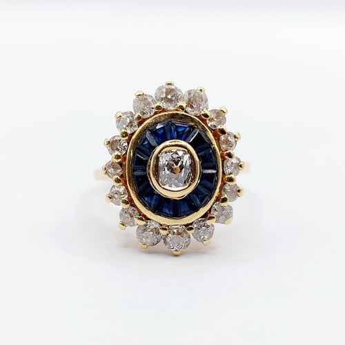 Bague 54 Bague marguerite art déco or jaune, diamants et saphir calibrés 58 Facettes A05533