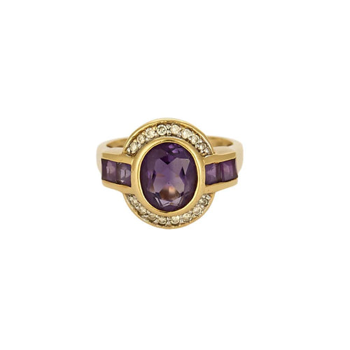 Bague en or jaune , améthyste et diamants