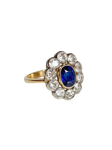 Bague 57.5 Bague Pompadour ancienne en or jaune 18k saphir et diamants 58 Facettes