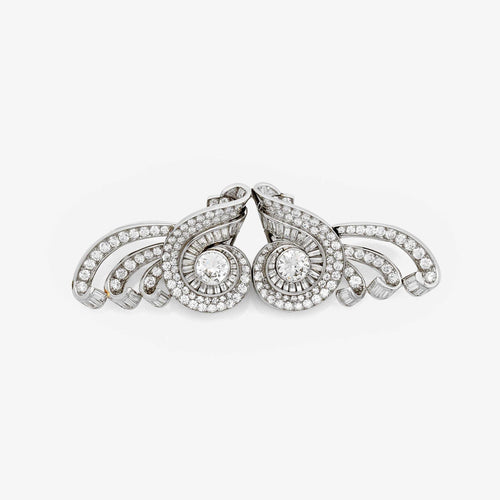 Boucles d'oreilles Clips convertibles vintage en platine et diamants français des années 1950 58 Facettes 22707
