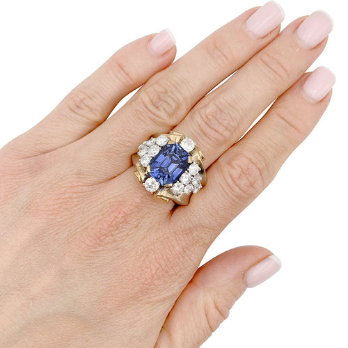 Bague 57 Bague vintage "Tank" saphir, diamants, or jaune et platine. 58 Facettes 32531