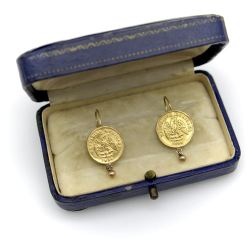 Boucles d'oreilles Boucles d'oreilles en or 21 carats et peso mexicain du début du XXe siècle 58 Facettes A20045