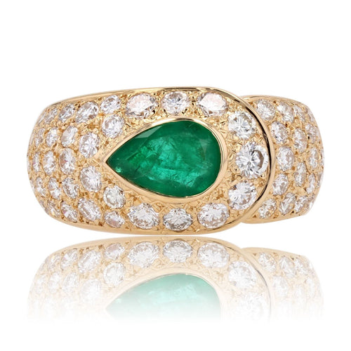 Bague 52 Bague jonc diamants et émeraude taillée en poire 58 Facettes 24-135