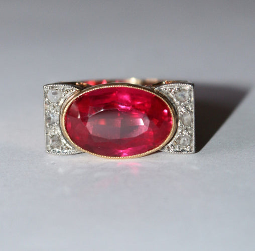 Bague 53.5 Bague Tank Or Jaune Et Platine, Saphir rose Verneuil Et Diamants 58 Facettes 581