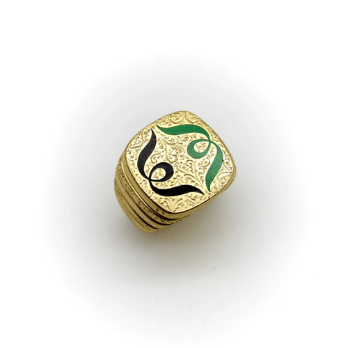 Bague Chevalière en or 18 carats avec émail gravé à la main et motif symétrique 58 Facettes