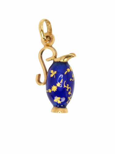 Pendentif Pendentif charms vintage pichet or jaune émail bleu 58 Facettes 1099.11