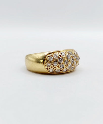Bague 52.5 Bague jonc bombée or jaune 18k pavé 0,65 carats de diamants taille brillant 58 Facettes A04886
