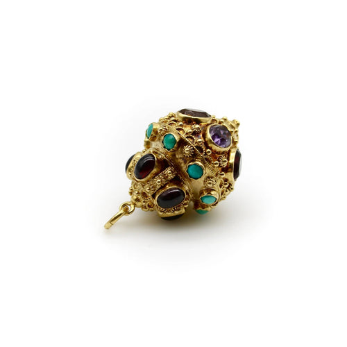Pendentif Breloque lanterne vintage extra large en or 18 carats de style étrusque avec pierres incrustées 58 Facettes