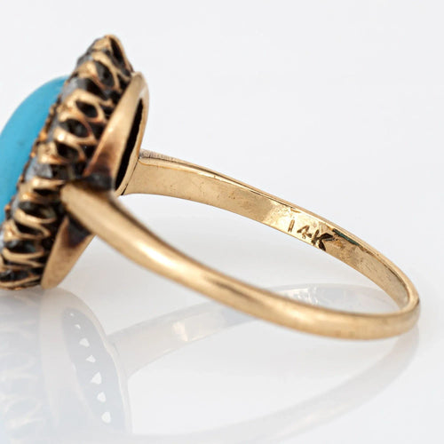 Bague 51 Bague victorienne, turquoise, diamants, or jaune 58 Facettes G12372