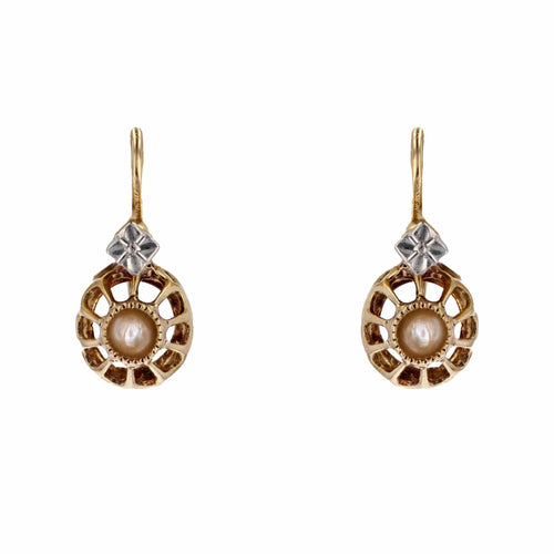Boucles d'oreilles Petites dormeuses ancienne or jaune perle fine 58 Facettes 20-360A