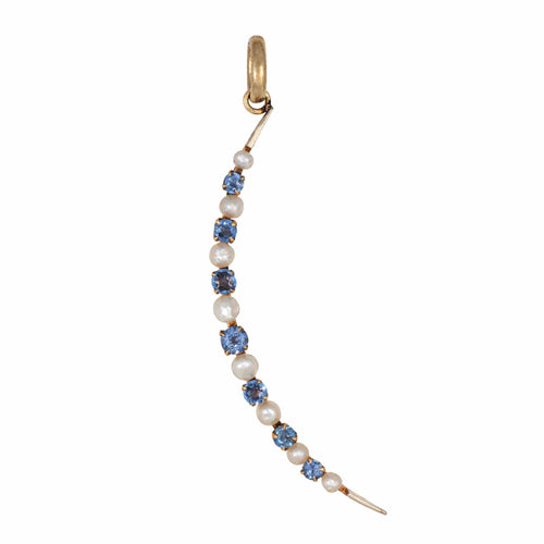 Pendentif Antique Victorian Crescent Moon Pendant Sapphire Pearl 58 Facettes G13735