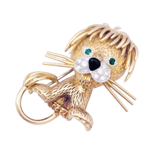 Broche Broche Van Cleef & Arpels, "Lion ébouriffé", en or jaune, diamants, émeraudes et émail. 58 Facettes 33352