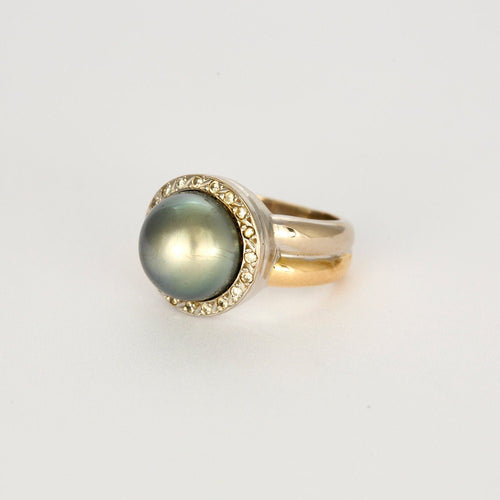 Bague 51 Bague or jaune et or blanc, perle et diamants 58 Facettes 240792