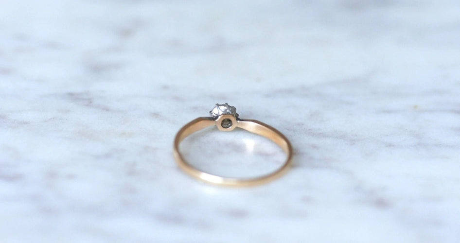 Bague 58.5 Solitaire diamant sur or rose et argent 58 Facettes