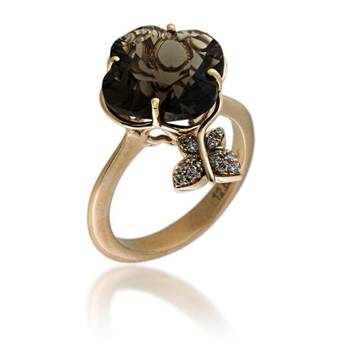Bague 55 Bague en or rose, quartz fumé Lily 6,22 ct, diamants naturels 58 Facettes AG-2X21314P