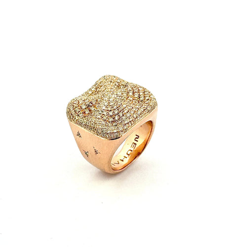 Bague 54 Chevalière en diamants signée NEUHAUS 58 Facettes