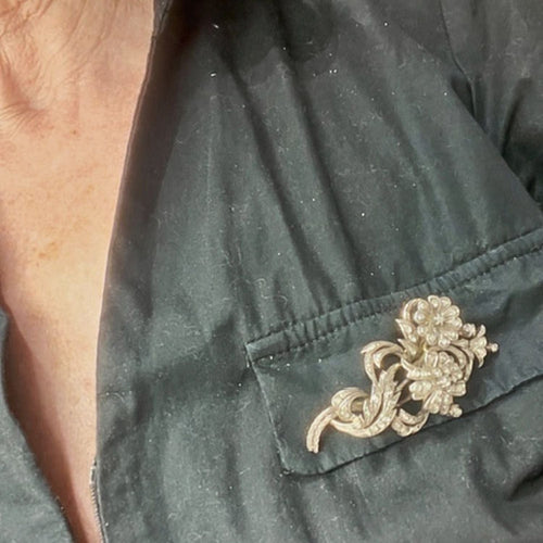 Broche BROCHE ANCIENNE DU DÉBUT DU XXE SIÈCLE EN OR 18 KT ET ARGENT AVEC DIAMANTS 58 Facettes Q189B