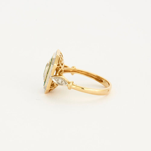 Bague 52 Bague style Art Déco émeraude diamants or jaune 58 Facettes