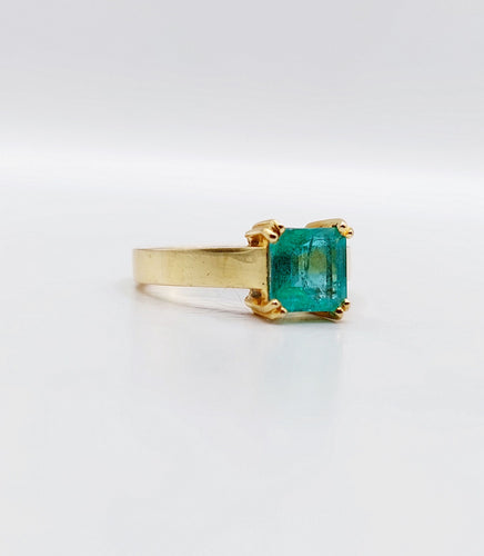 Bague 52.5 Bague solitaire Art déco en or 18k et émeraude 1,20 carat vintage 58 Facettes A06510