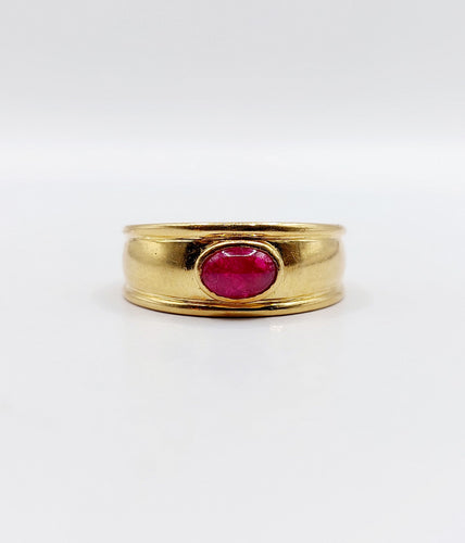 Bague jonc vintage Art Déco or jaune, cabochon de rubis 58 Facettes A06209
