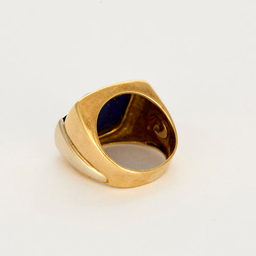 Bague moderniste en or jaune, blanc et lapis-lazuli