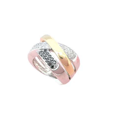 Bague 54.5 Bague Croisée Diamants Blancs et noirs 58 Facettes AA 1575