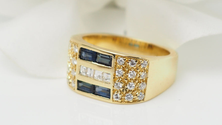 Bague 54.5 Bague en or jaune, diamants et saphirs 58 Facettes 32502