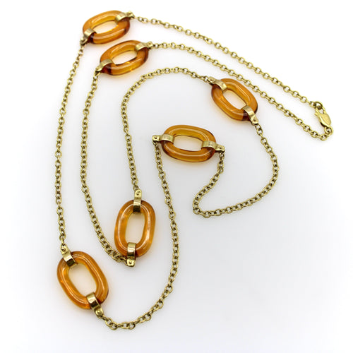 Collier Collier à maillons ovales en or 14 carats et verre ambré 58 Facettes