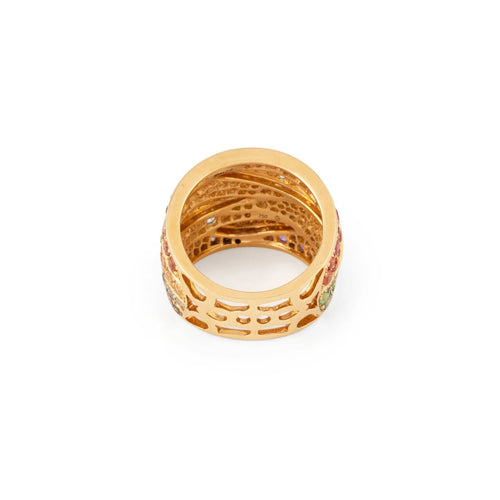 Bague 53 Bague bandeau or jaune entourée de pierres de couleurs 58 Facettes 1