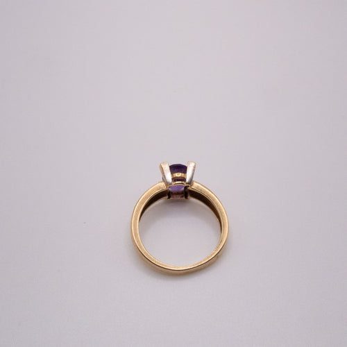 Bague 54 Solitaire Or Jaune Améthyste & Diamants 58 Facettes