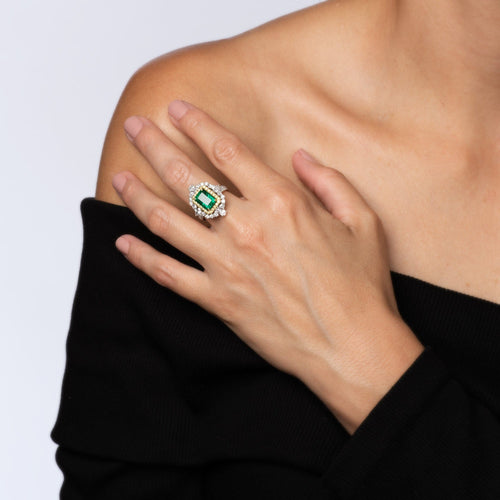Bague 54 Bague cocktail vintage en or jaune, émeraude et diamants 58 Facettes G13550