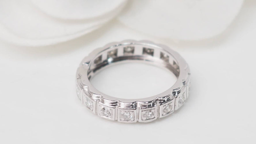Bague 51 Alliance américaine ancienne en platine et diamants 58 Facettes 31882
