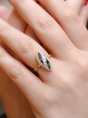 Bague 52 Bague marquise vintage or diamants saphirs calibrés 58 Facettes J176