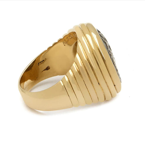 Bague Bague en or et argent massif représentant Alexandre le Grand, pièce de monnaie Bulgari 58 Facettes