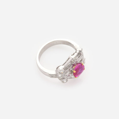 Bague 53.5 Bague en or blanc 18 carats avec rubis birman et diamants 58 Facettes 22818